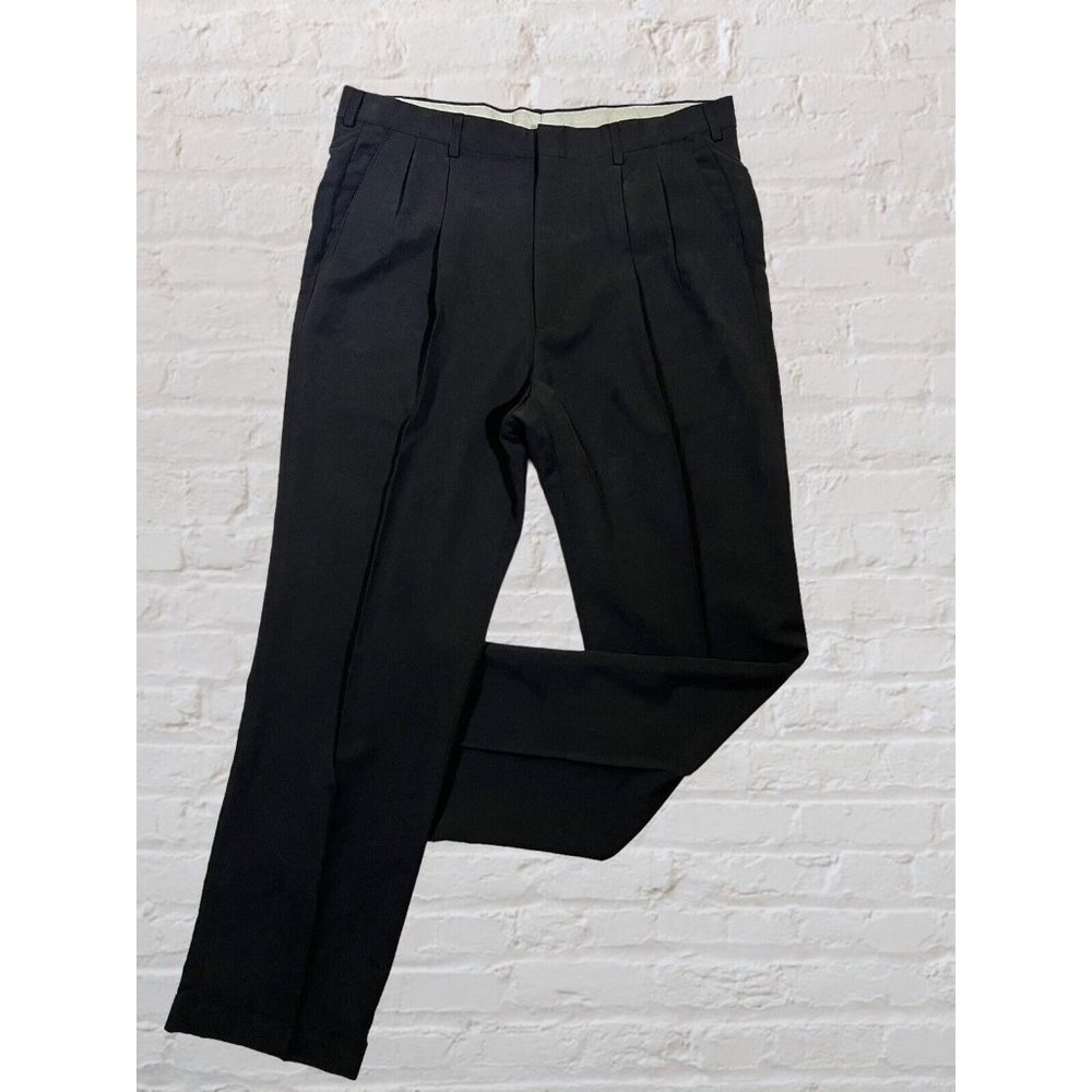 Haggar Collections 36x32 (36x30) Black Microfiber Pleated Business Casual Pants